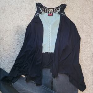 VTG Black Crochet Duster Vest M Y2K Alt Festival